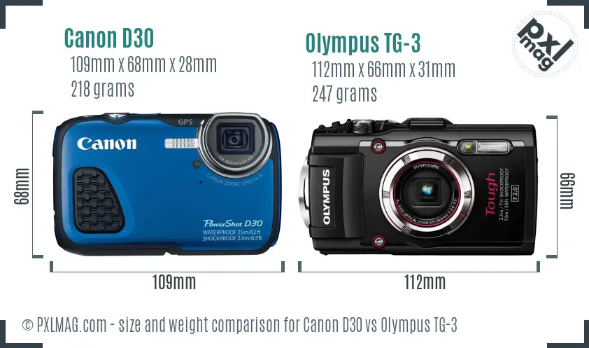 Canon D30 vs Olympus TG-3 size comparison
