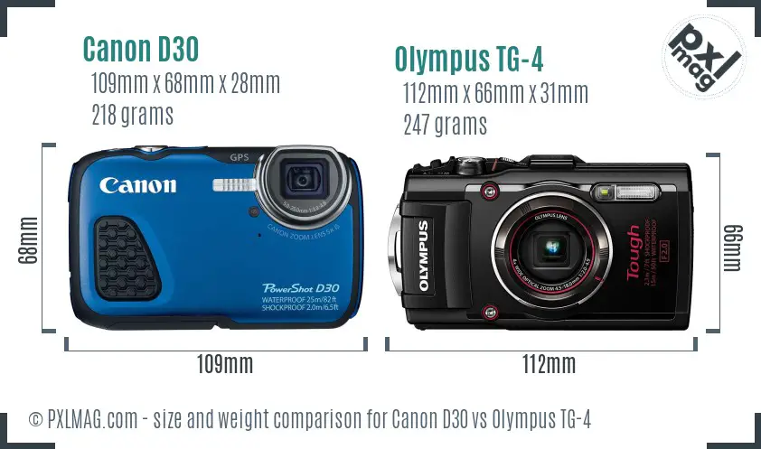 Canon D30 vs Olympus TG-4 size comparison
