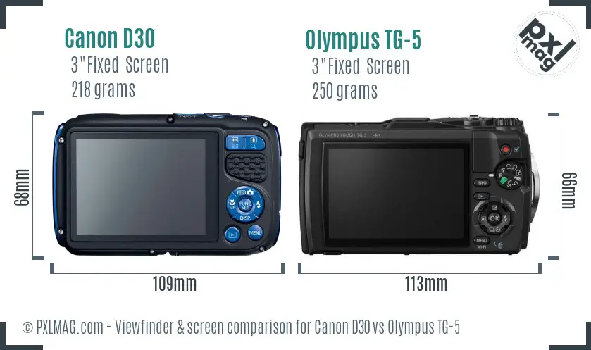 Canon D30 vs Olympus TG-5 Screen and Viewfinder comparison