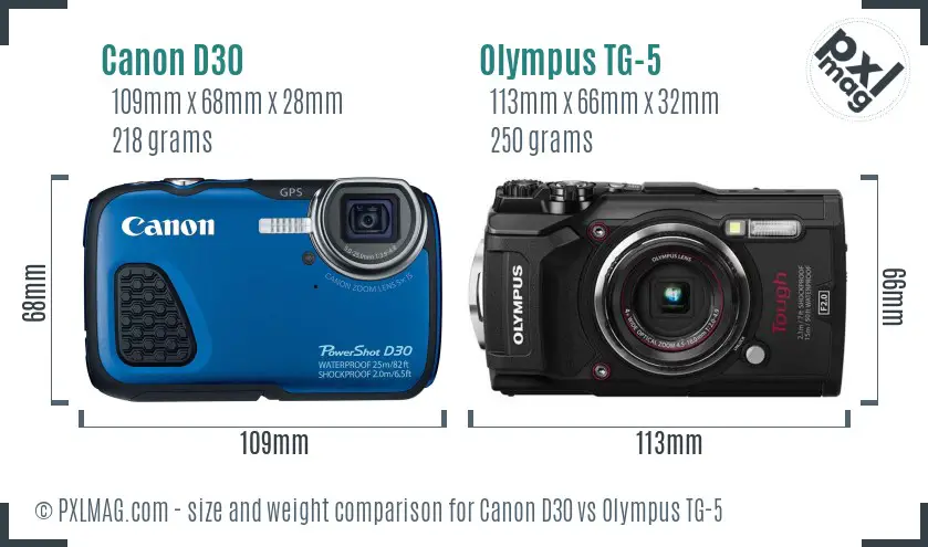 Canon D30 vs Olympus TG-5 size comparison