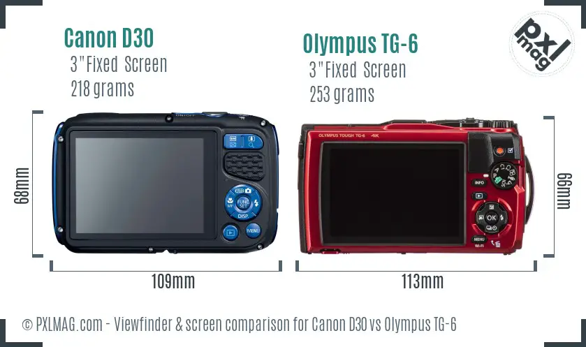 Canon D30 vs Olympus TG-6 Screen and Viewfinder comparison