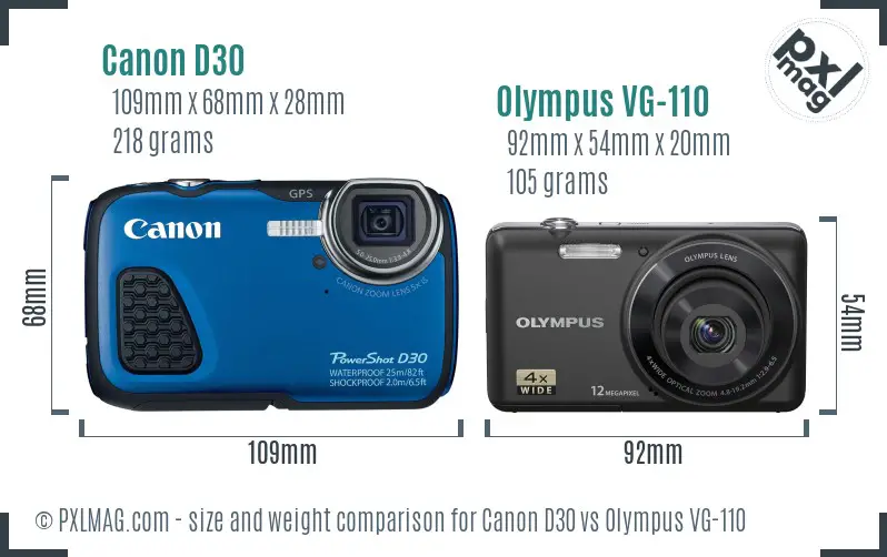 Canon D30 vs Olympus VG-110 size comparison