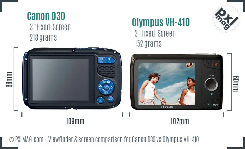 Canon D30 vs Olympus VH-410 Screen and Viewfinder comparison