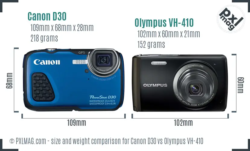 Canon D30 vs Olympus VH-410 size comparison