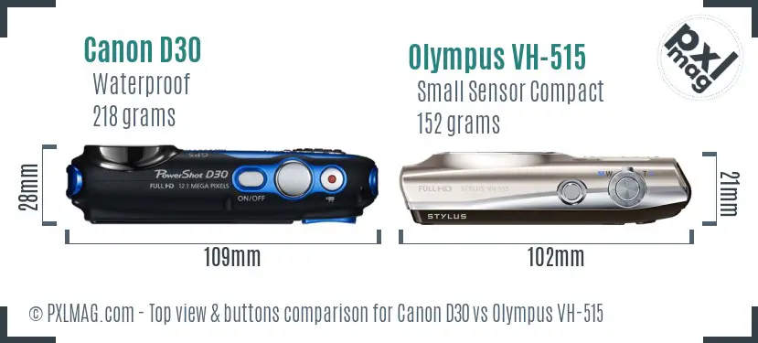Canon D30 vs Olympus VH-515 top view buttons comparison