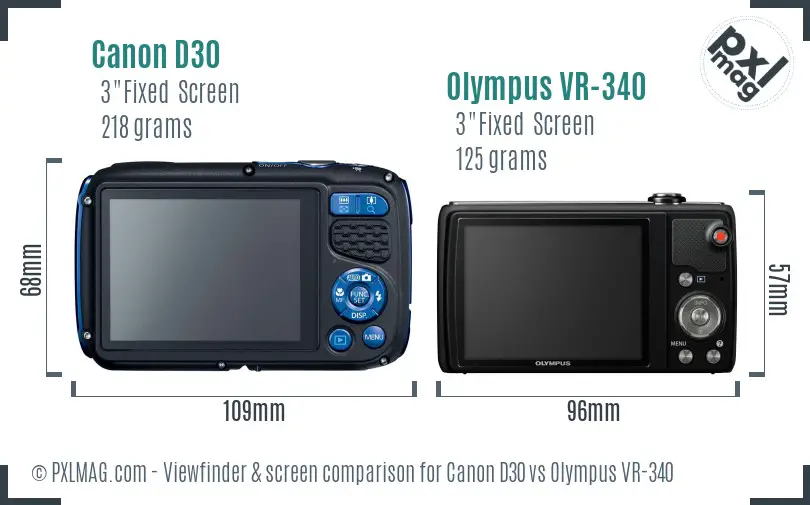 Canon D30 vs Olympus VR-340 Screen and Viewfinder comparison Canon D30 vs Olympus VR-340 Screen and Viewfinder comparison