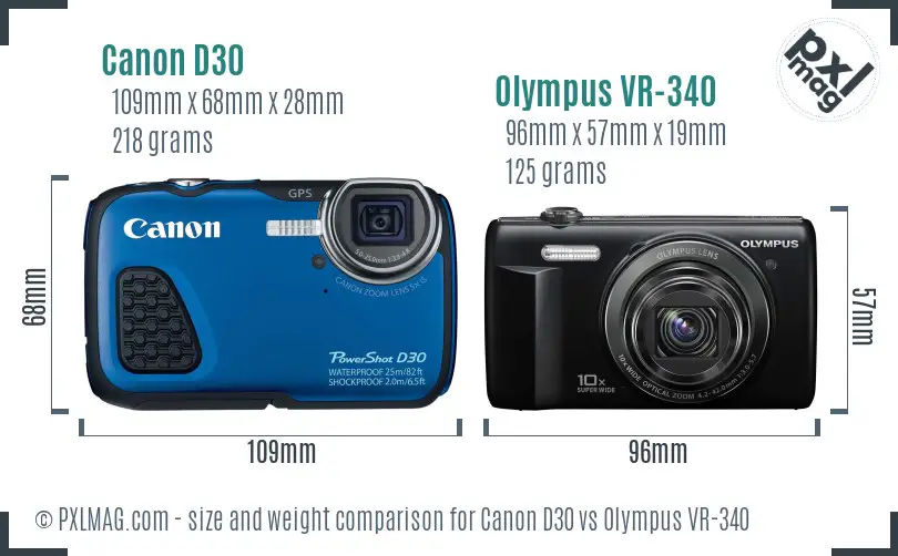 Canon D30 vs Olympus VR-340 size comparison Canon D30 vs Olympus VR-340 size comparison