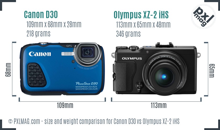Canon D30 vs Olympus XZ-2 iHS size comparison