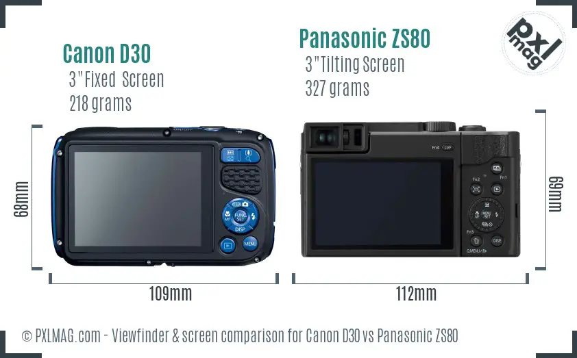 Canon D30 vs Panasonic ZS80 Screen and Viewfinder comparison
