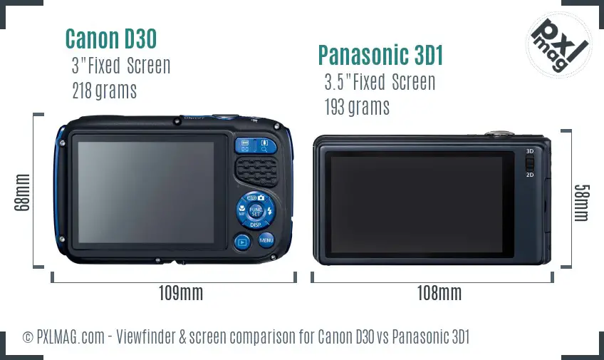 Canon D30 vs Panasonic 3D1 Screen and Viewfinder comparison