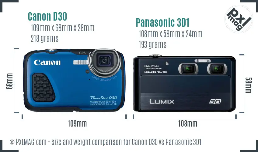 Canon D30 vs Panasonic 3D1 size comparison