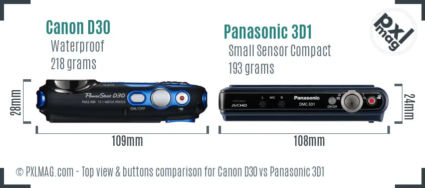 Canon D30 vs Panasonic 3D1 top view buttons comparison