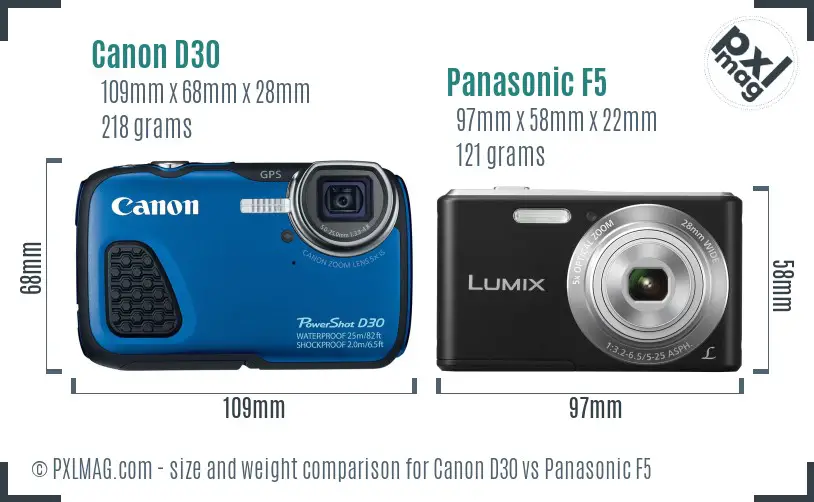 Canon D30 vs Panasonic F5 size comparison