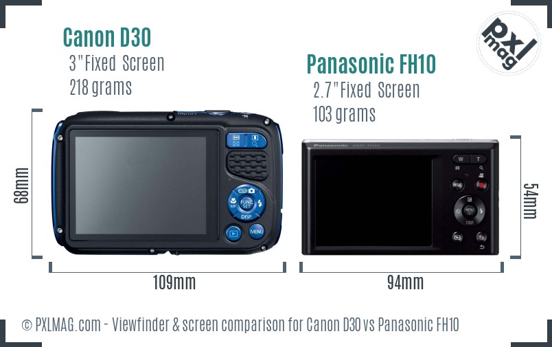 Canon D30 vs Panasonic FH10 Screen and Viewfinder comparison