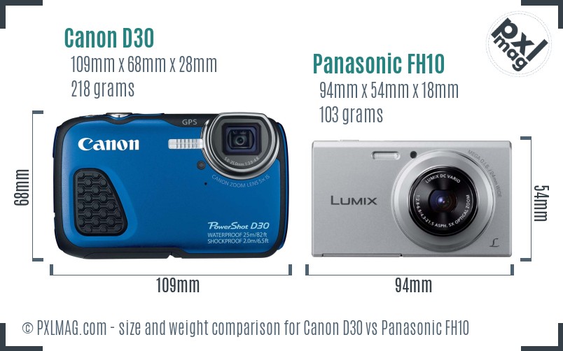Canon D30 vs Panasonic FH10 size comparison