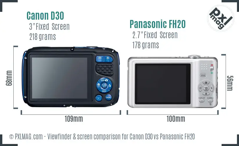 Canon D30 vs Panasonic FH20 Screen and Viewfinder comparison