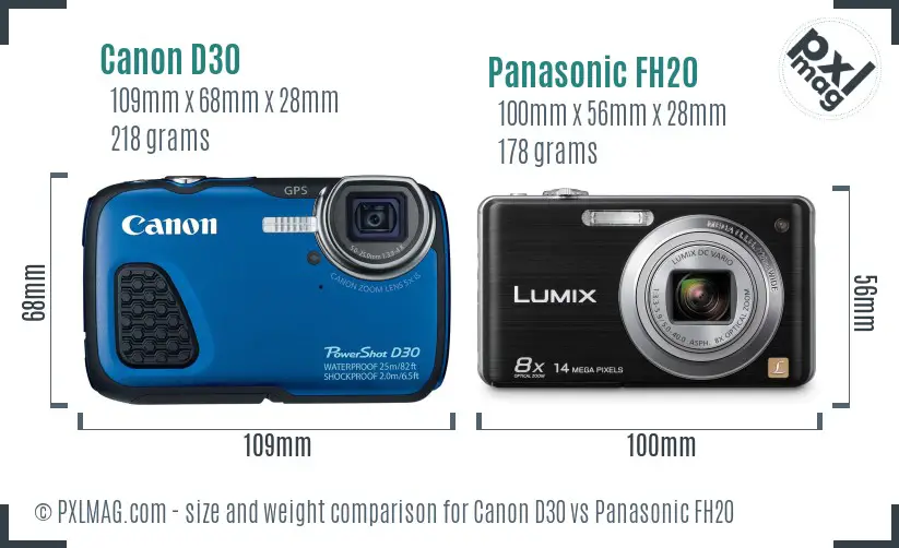 Canon D30 vs Panasonic FH20 size comparison