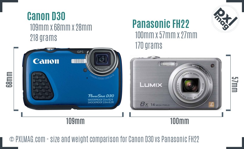 Canon D30 vs Panasonic FH22 size comparison Canon D30 vs Panasonic FH22 size comparison