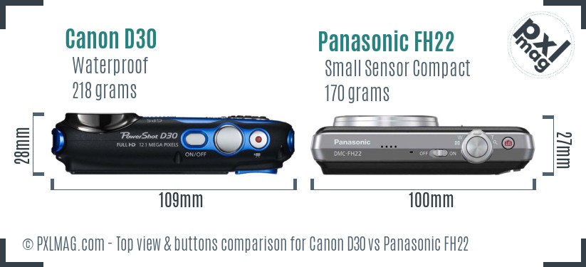 Canon D30 vs Panasonic FH22 top view buttons comparison