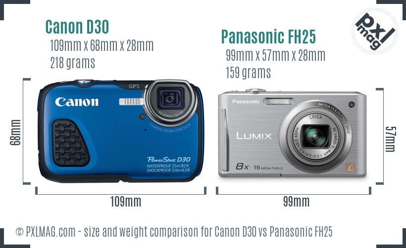 Canon D30 vs Panasonic FH25 size comparison