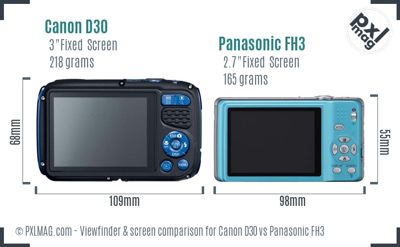 Canon D30 vs Panasonic FH3 Screen and Viewfinder comparison