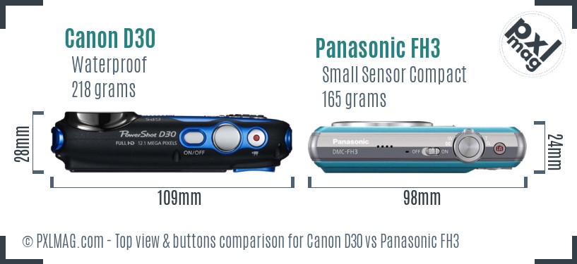 Canon D30 vs Panasonic FH3 top view buttons comparison