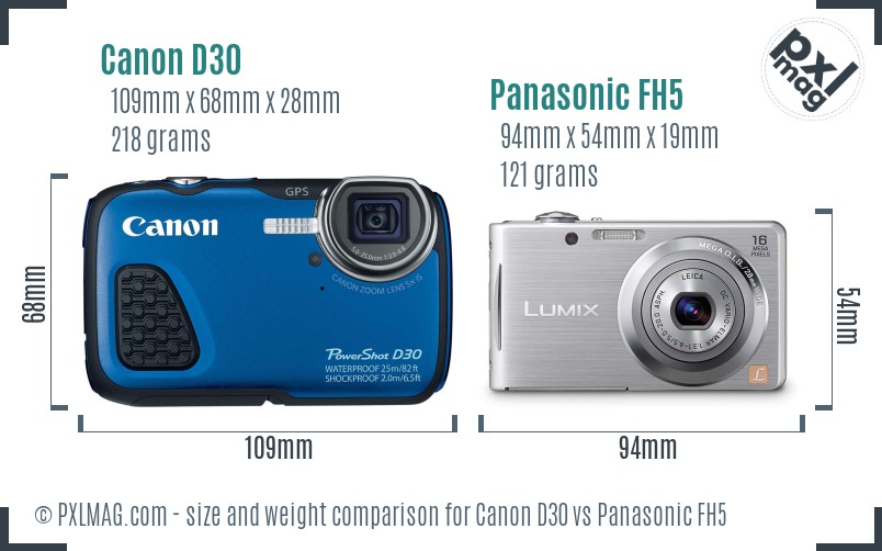 Canon D30 vs Panasonic FH5 size comparison