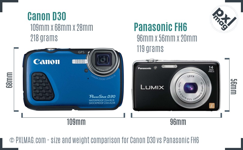 Canon D30 vs Panasonic FH6 size comparison