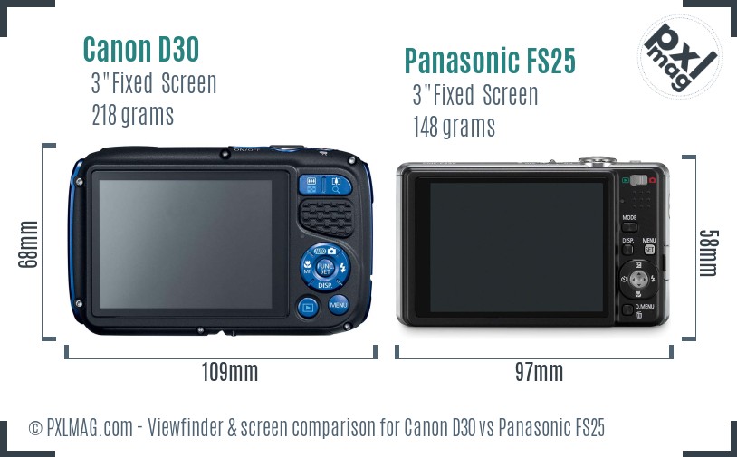Canon D30 vs Panasonic FS25 Screen and Viewfinder comparison