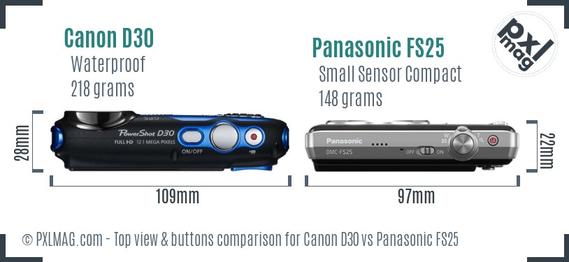 Canon D30 vs Panasonic FS25 top view buttons comparison