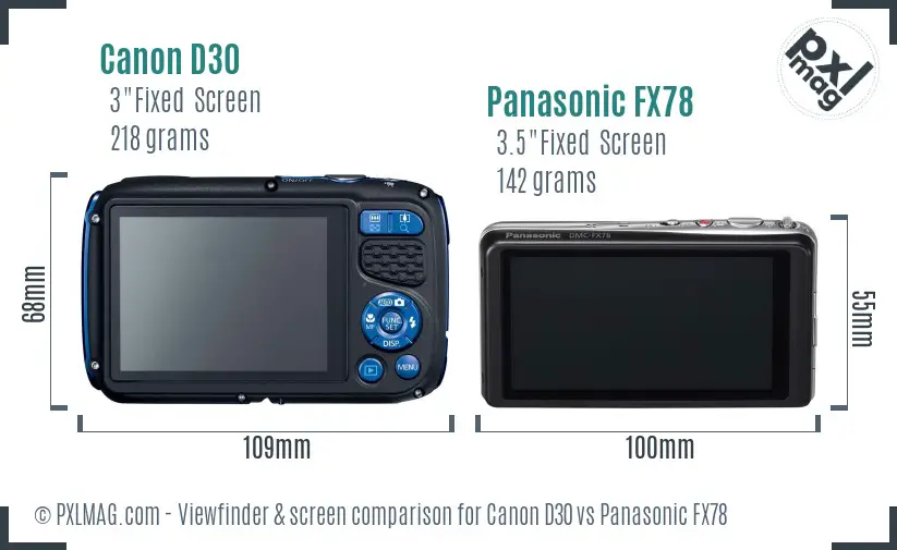 Canon D30 vs Panasonic FX78 Screen and Viewfinder comparison