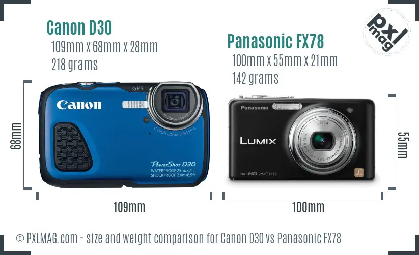 Canon D30 vs Panasonic FX78 size comparison