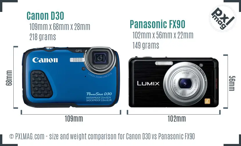 Canon D30 vs Panasonic FX90 size comparison Canon D30 vs Panasonic FX90 size comparison