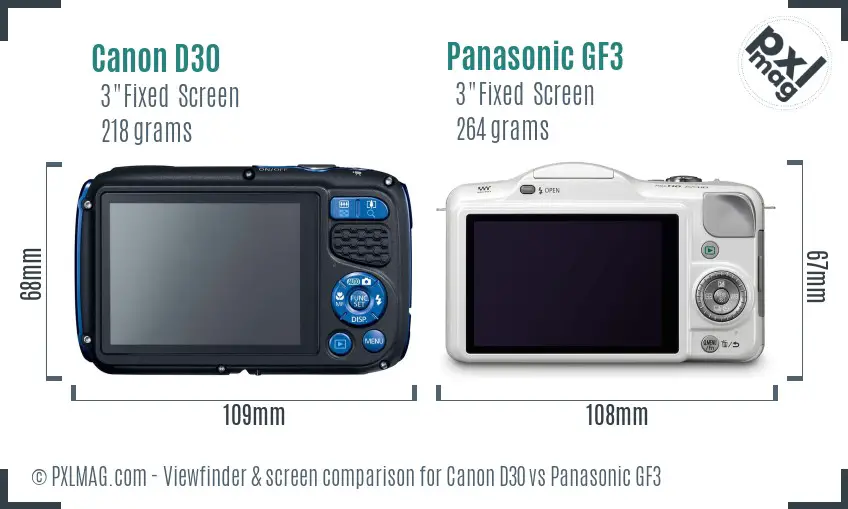 Canon D30 vs Panasonic GF3 Screen and Viewfinder comparison