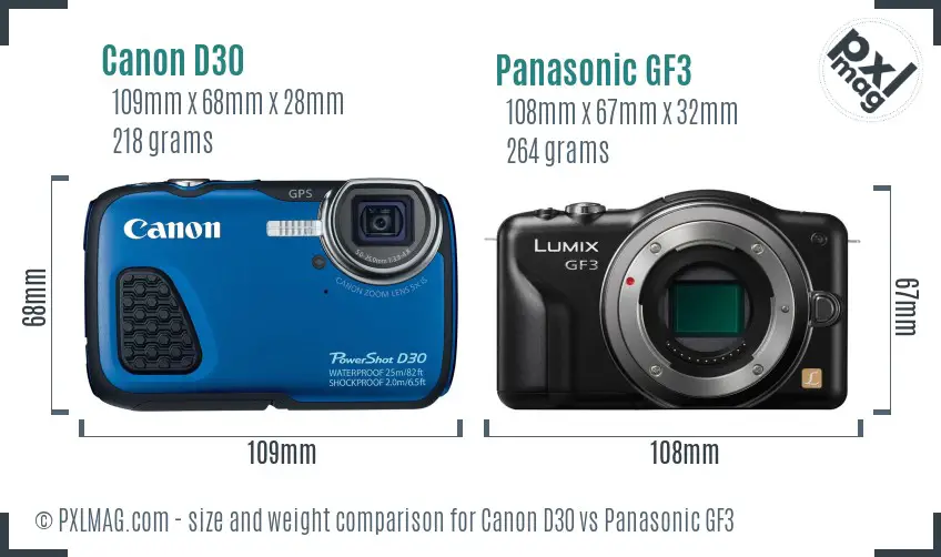 Canon D30 vs Panasonic GF3 size comparison