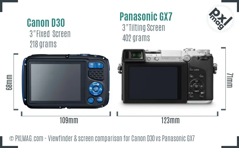 Canon D30 vs Panasonic GX7 Screen and Viewfinder comparison