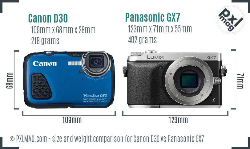 Canon D30 vs Panasonic GX7 size comparison