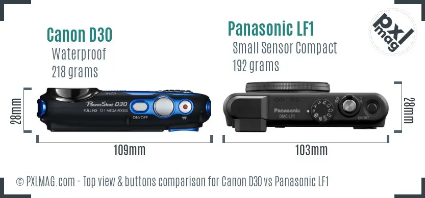 Canon D30 vs Panasonic LF1 top view buttons comparison