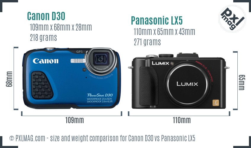 Canon D30 vs Panasonic LX5 size comparison Canon D30 vs Panasonic LX5 size comparison