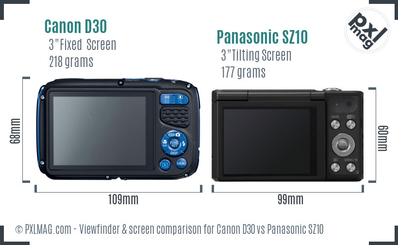 Canon D30 vs Panasonic SZ10 Screen and Viewfinder comparison