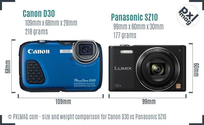 Canon D30 vs Panasonic SZ10 size comparison Canon D30 vs Panasonic SZ10 size comparison
