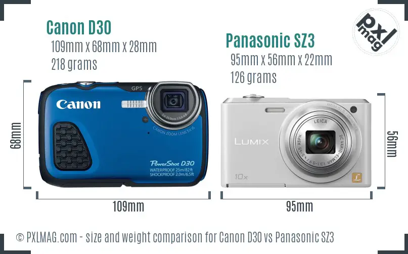 Canon D30 vs Panasonic SZ3 size comparison