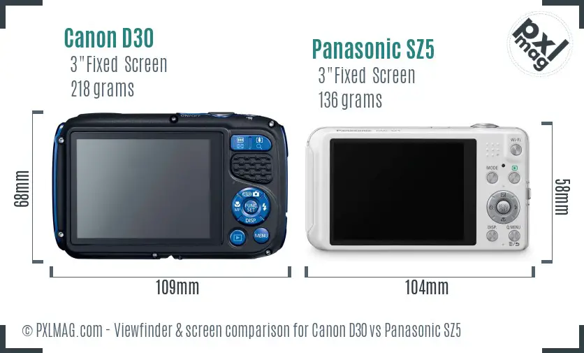 Canon D30 vs Panasonic SZ5 Screen and Viewfinder comparison