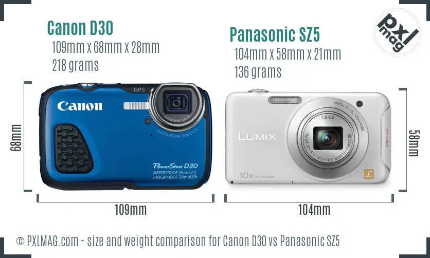 Canon D30 vs Panasonic SZ5 size comparison