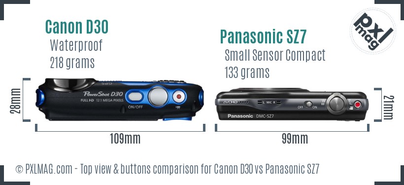 Canon D30 vs Panasonic SZ7 top view buttons comparison