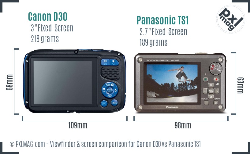 Canon D30 vs Panasonic TS1 Screen and Viewfinder comparison