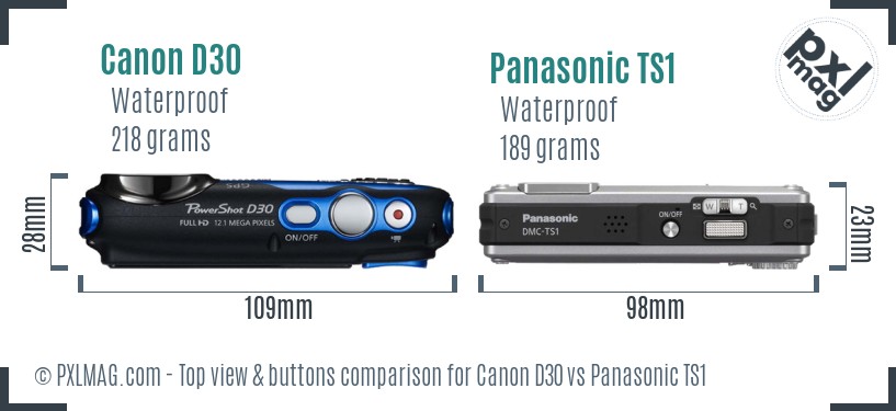 Canon D30 vs Panasonic TS1 top view buttons comparison