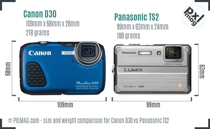 Canon D30 vs Panasonic TS2 size comparison