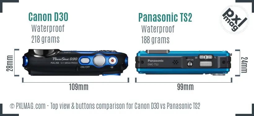 Canon D30 vs Panasonic TS2 top view buttons comparison