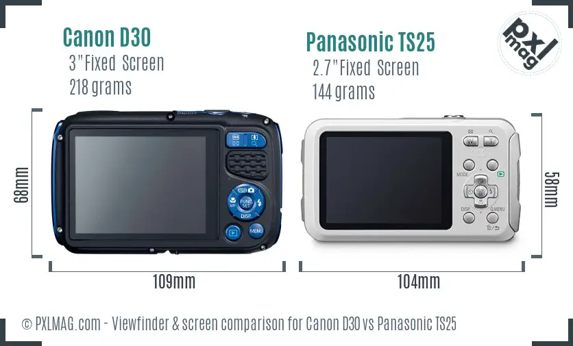 Canon D30 vs Panasonic TS25 Screen and Viewfinder comparison